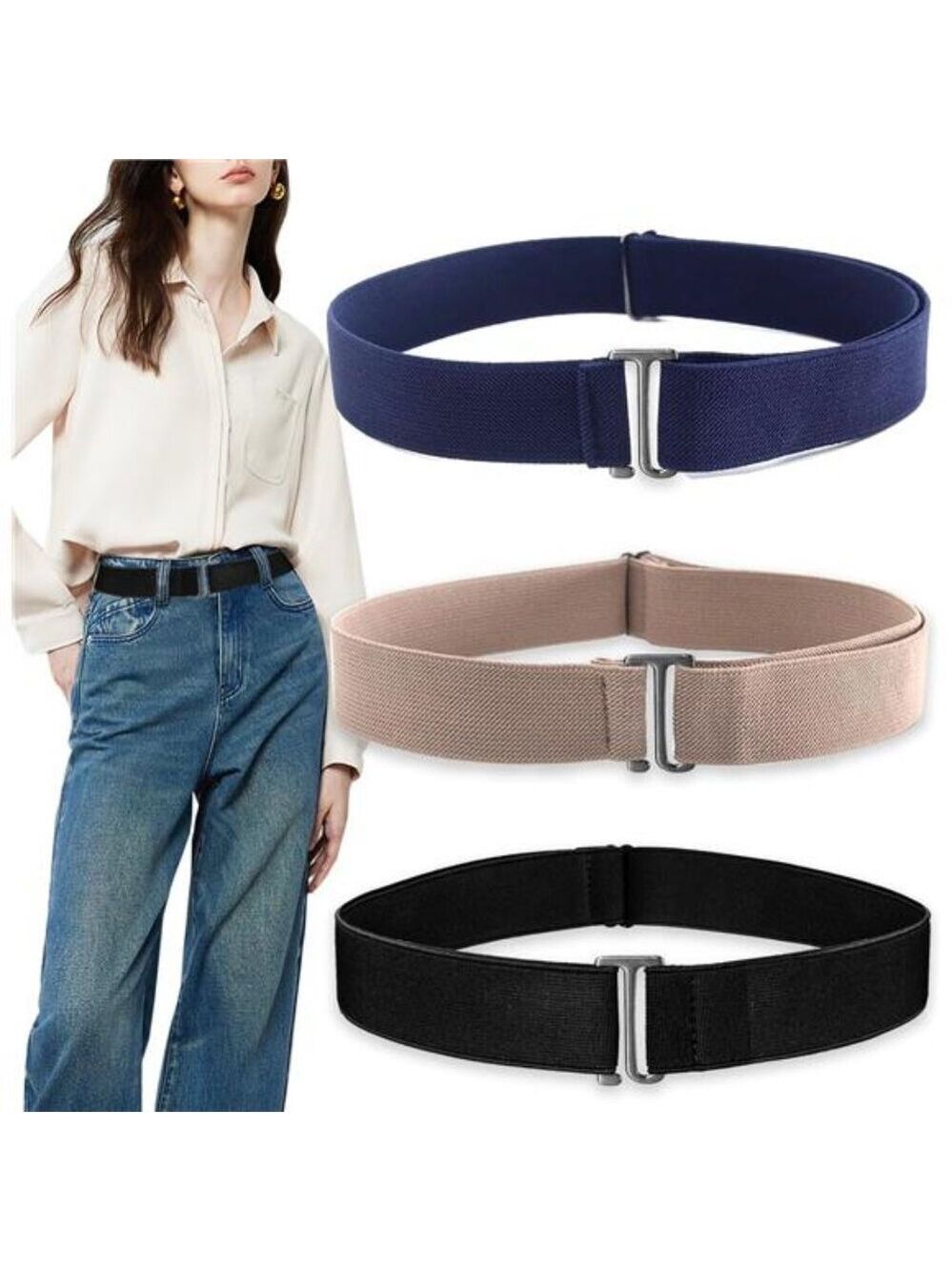 No Show Elastic Belt Women Men Adjustable Flat Buckle Invisible Waist Tuck Band